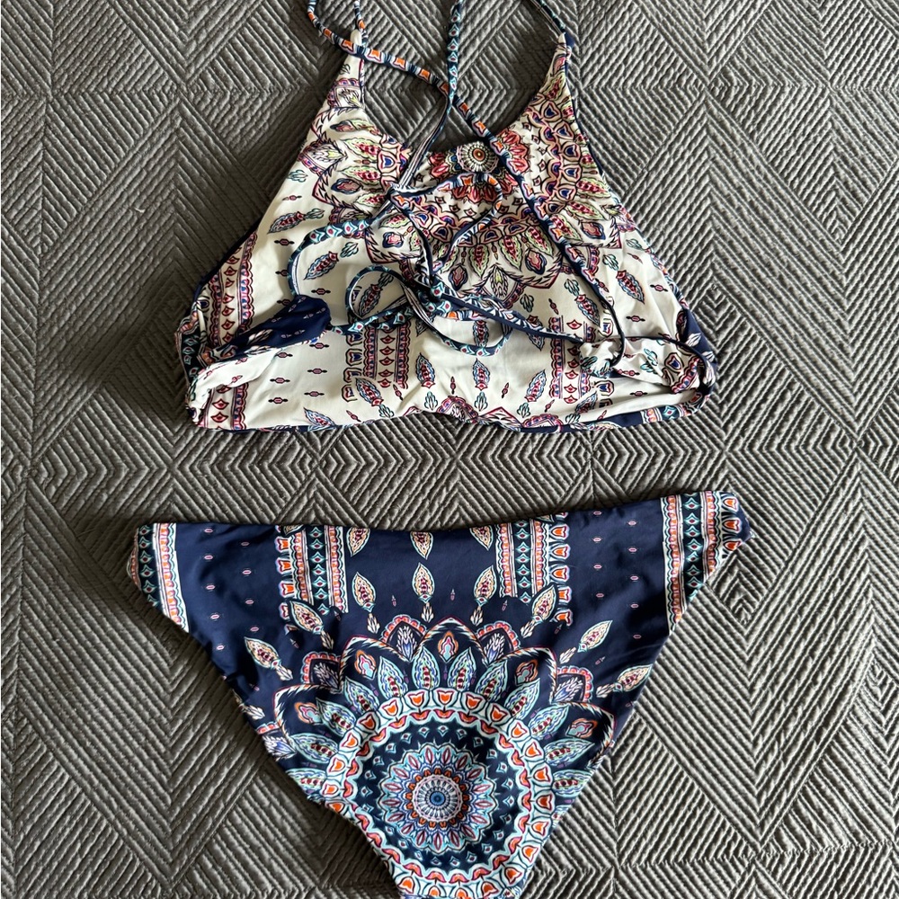 Reversible Navy / White Patterned Bikini Set - image 2